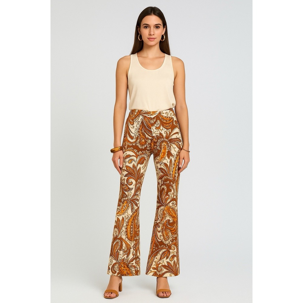Retrofete Harmoni Pant Womens XL Luxury Designer Side Zip Flair Boot Cut Paisley